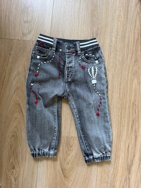 MonnaLisa Grey Kids Balloon Embroidered Jogger Jeans